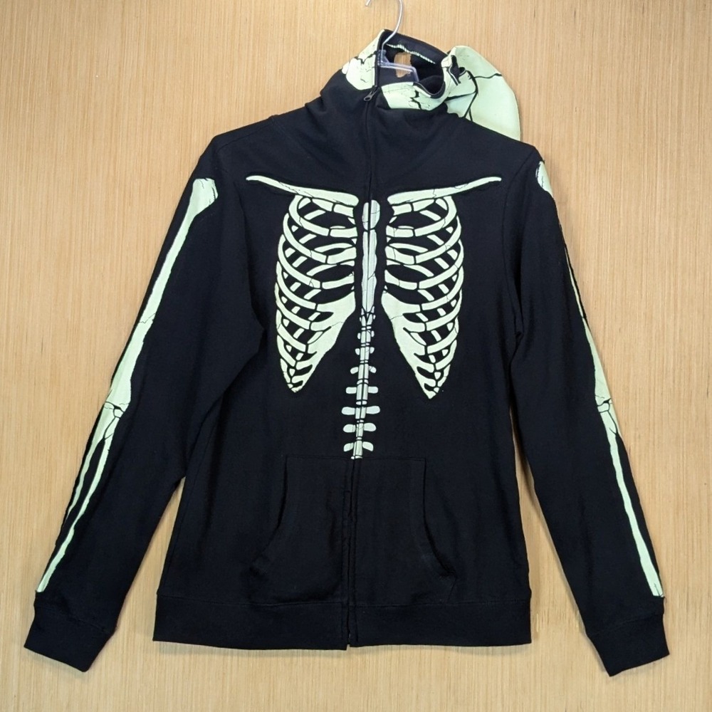 Hot‎ Topic Teenage Runaway Skeleton Skull Zip Up Hoodie Womens XL Black Costume